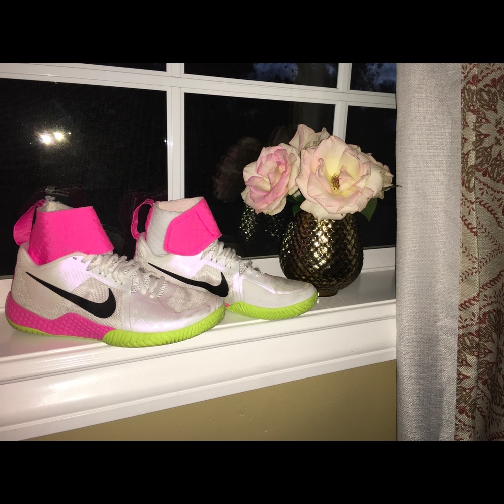 Nike white, white, pink & green ankle sneakers